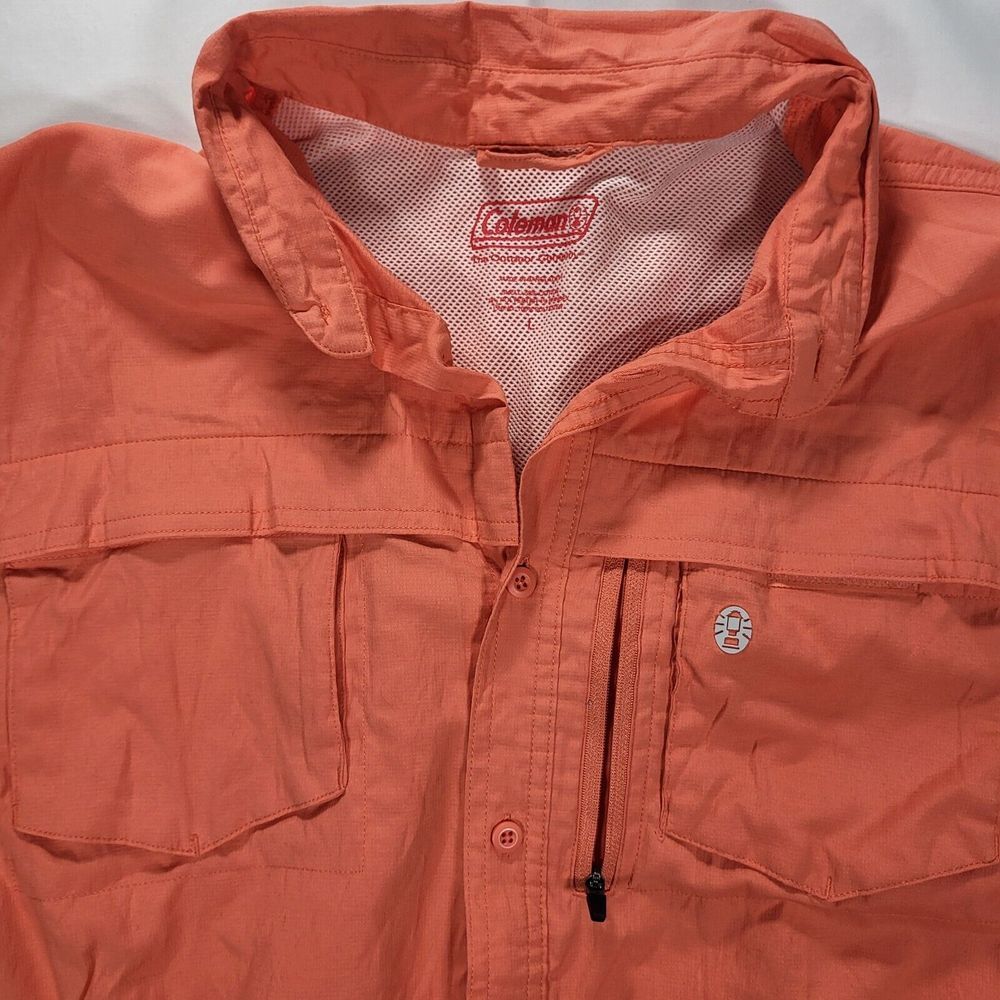 Coleman Men's Large Orange Salmon Short Sleeve Vented Fishing‎ Camping Shirt